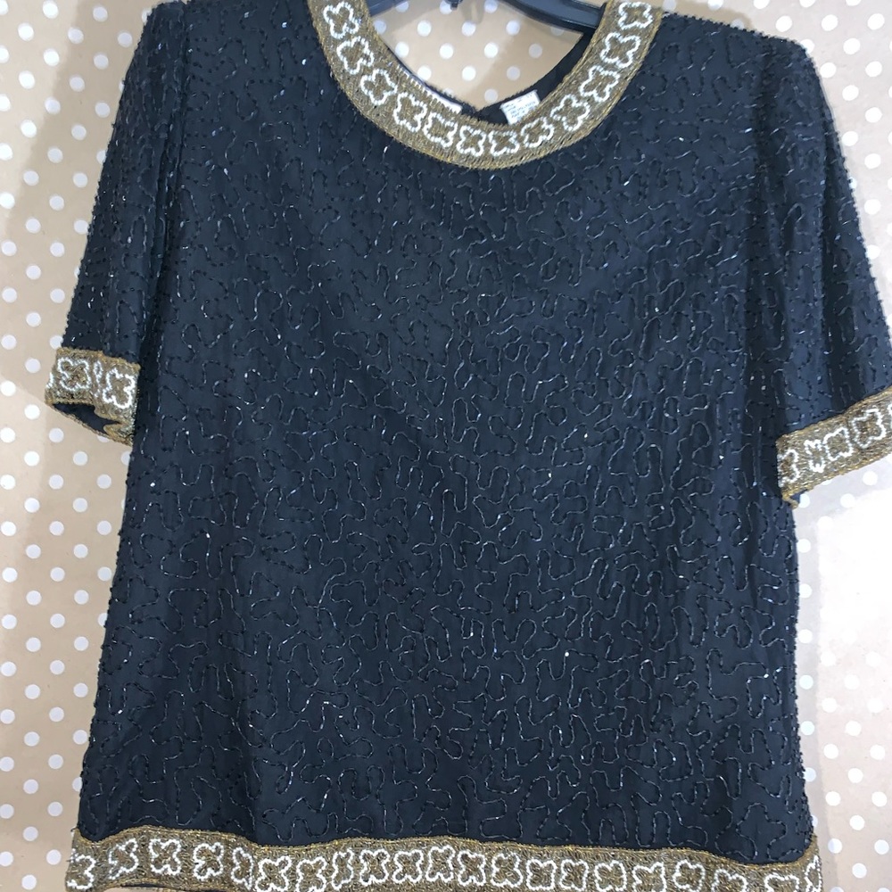 Vintage beaded black top